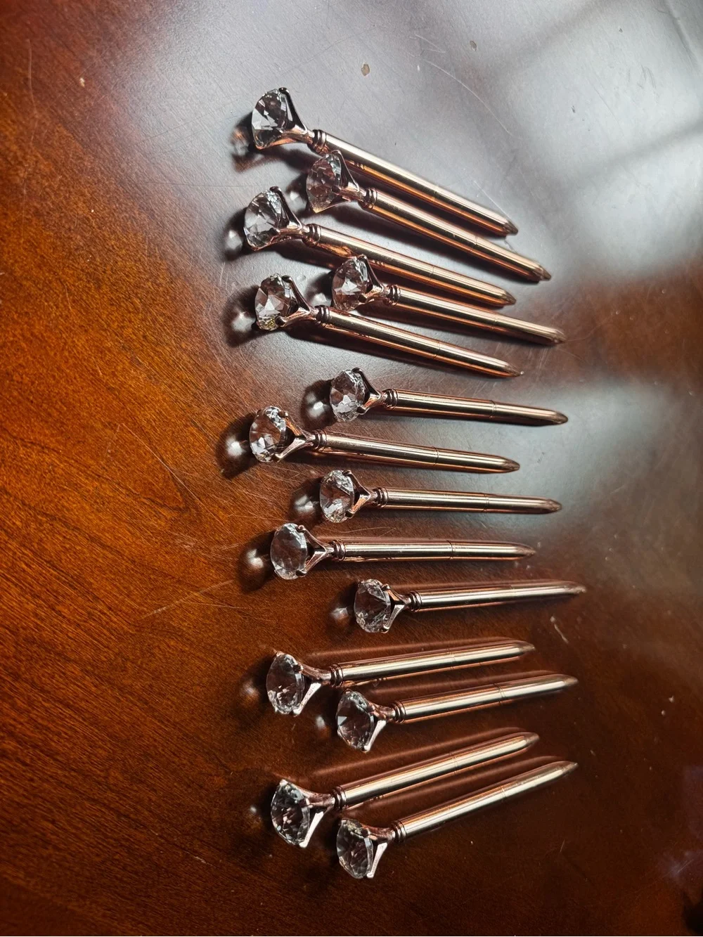 Rose Gold Crystal Top Black Ballpoint Pens.